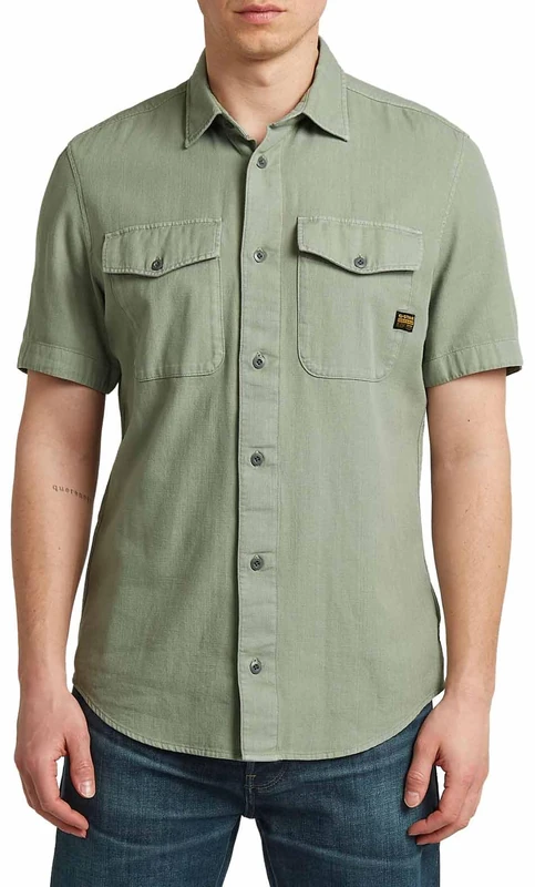 G-Star Raw C.V. Navy Slim Short Sleeve Shirt, Green (Lt Orphus GD D19751-d454-b565), XS Men's