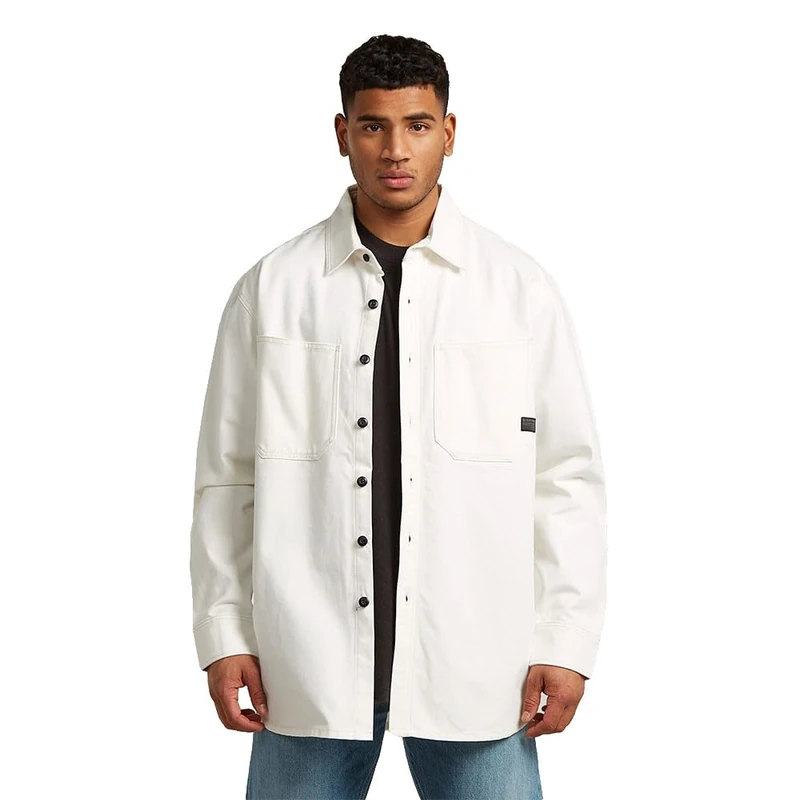 G-Star Raw C.V. Relaxed 2-Pkt Shirt LS T-Shirt, White (Ecru D27087-e506-159), M Men