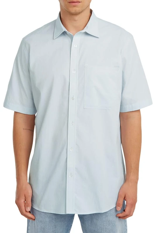 G-Star Raw C.V. One Pkt Regular Shirt SS T-Shirt, Baby Blue Slub Stripe D29033-e349-j114, XL Men