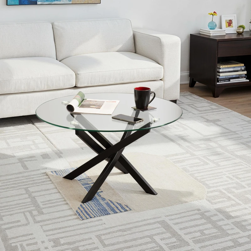Seconique Sheldon Round Coffee Table In Clear Glass/Black