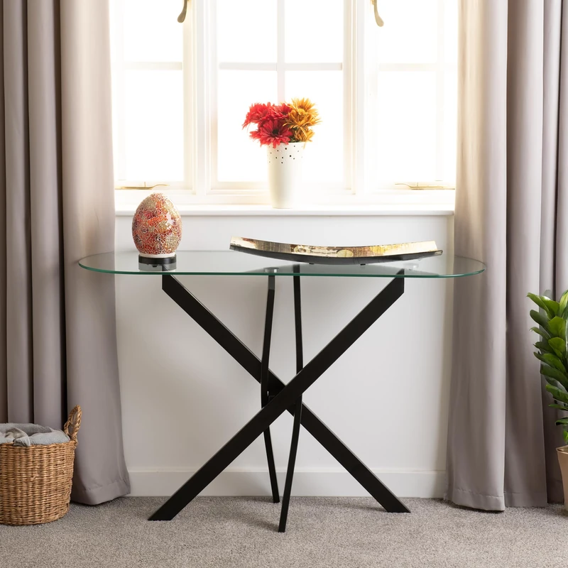 Seconique Sheldon Console Table In Clear Glass/Black