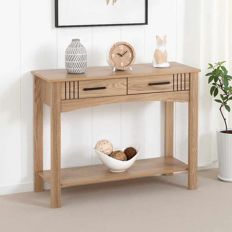 Seconique Tessa 2 Drawer Console Table in Natural Oak Effect
