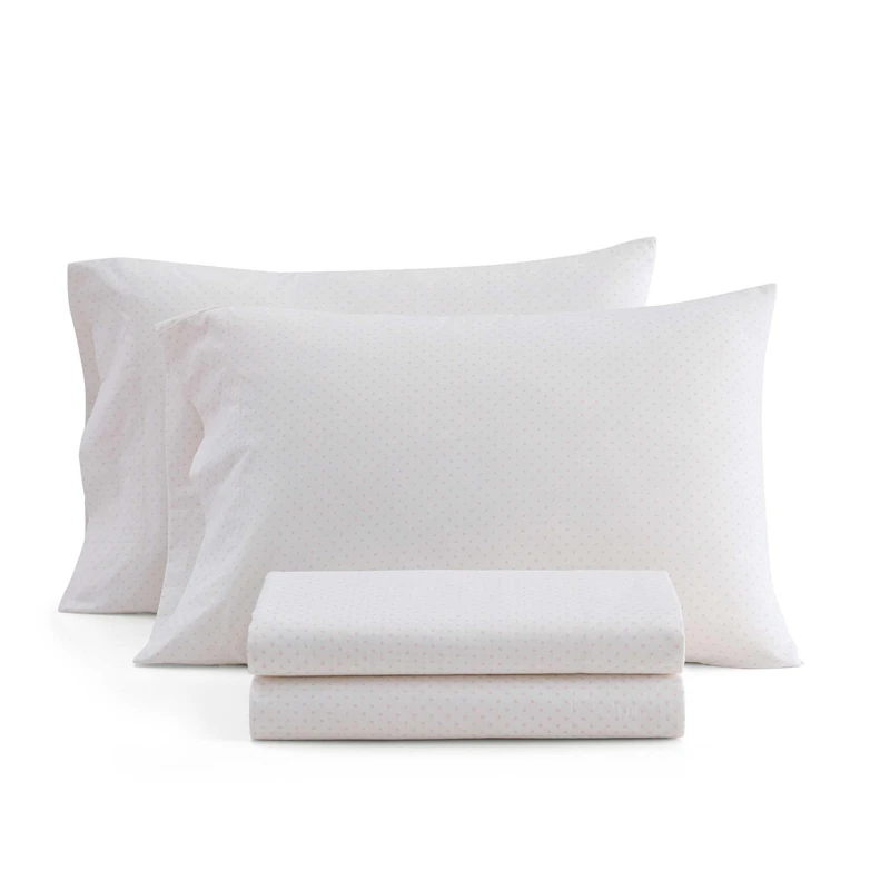Martha Stewart - Full Size Sheets Set, Crisp & Tailored Cooling Sheets with a Naturally Smooth Cotton Percale Lightweight Feel - Bed Sheets with Matching Pillowcases & Fitted Sheet (Polka Dot Pink)