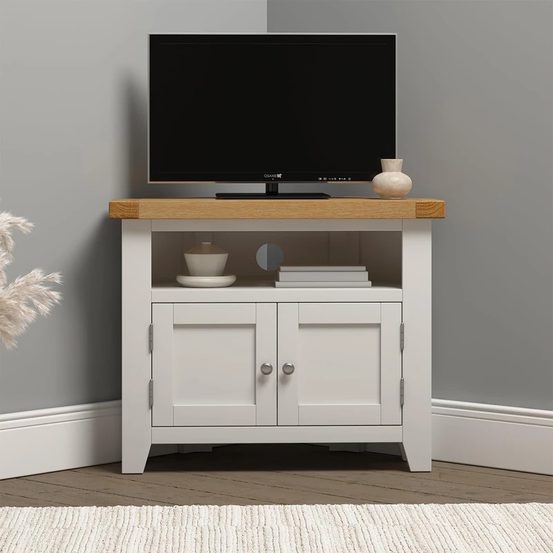Seconique Windsor Corner Tv Unit in Ivory/Oak - Image 1