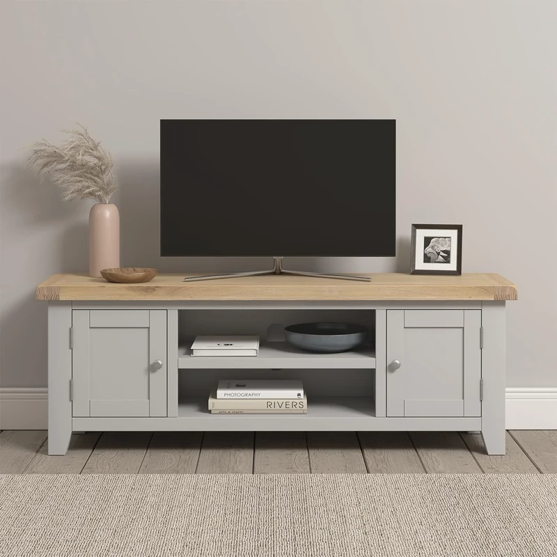 Seconique Windsor Straight Tv Unit in Pebble Grey/Oak