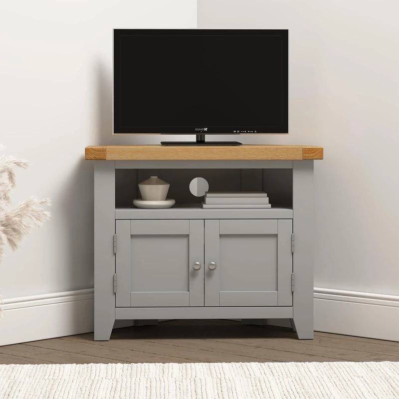 Seconique Windsor Corner Tv Unit in Pebble Grey/Oak