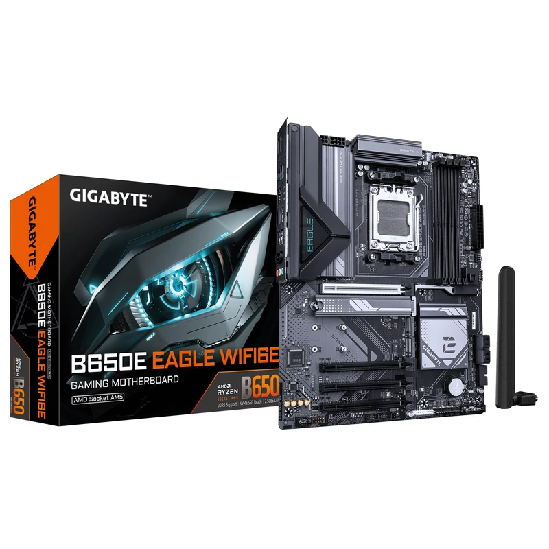 GIGABYTE B650E EAGLE WIFI6E Motherboard - AMD Ryzen 9000 Series CPUs, 8+2+2 Phases VRM, up to 8200MHz DDR5 (OC), 1xPCIe 5.0 + 2xPCIe 4.0 M.2, 2.5GbE LAN, WIFI 6E, USB 3.2 Gen 2