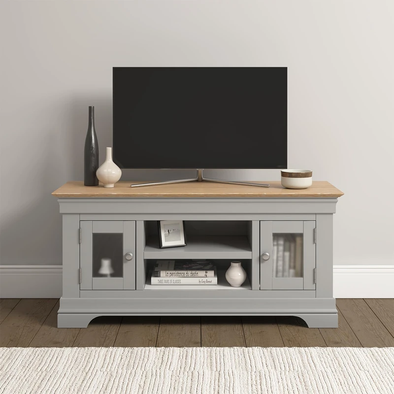 Seconique Bordeaux Small Tv Stand in Pebble Grey/Oak