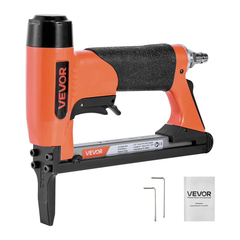 VEVOR Pneumatic Staple Gun, 20 Gauge Long-Nose Upholstery Stapler for 50 Series Fine Wire Staples 12.8mm Crown 6mm-16mm Length, Max 110PCS Loading Air Staple Gun for Upholstering, Woodworking, DIY
