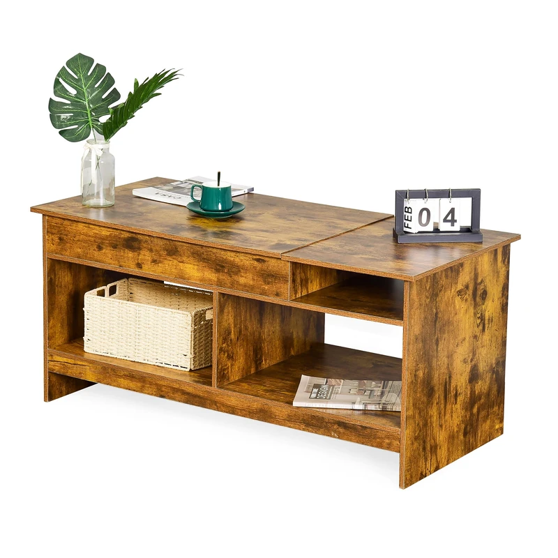 Relaxdays lift-top coffee table, HWD: 50x110x50 cm, living room table with storage, extra shelf, brown