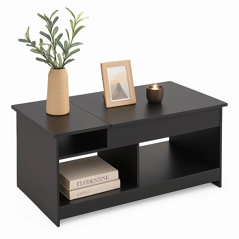 Relaxdays lift-up coffee table, HWD: 50x110x50 cm, living room table with storage and extra space, black