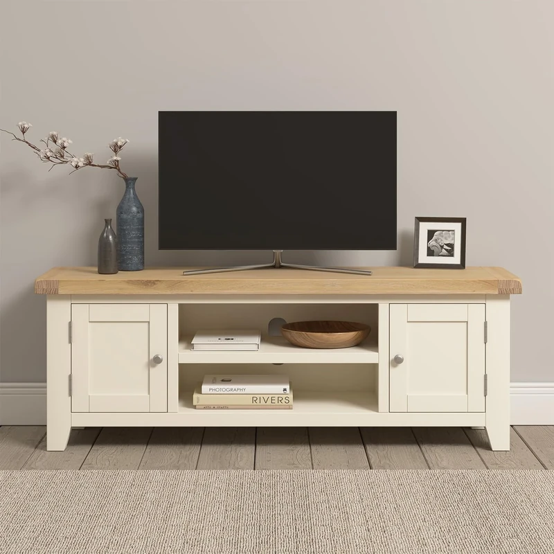 Seconique Windsor Straight Tv Unit in Ivory/Oak