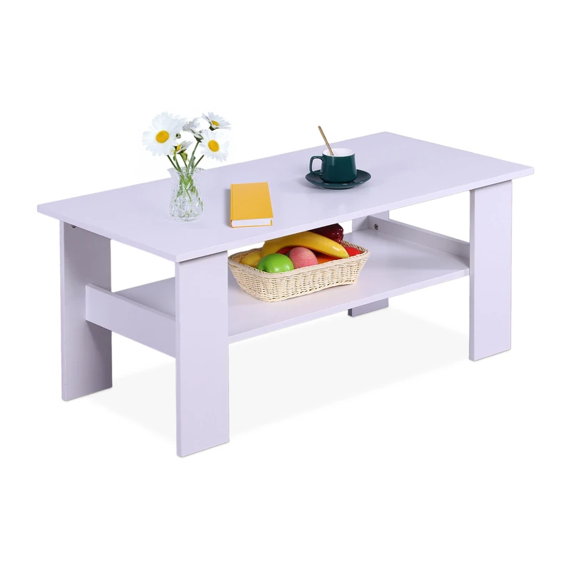 Relaxdays coffee table, HWD: 53.5x100x50 cm, living room table with storage shelf, modern sofa table, white