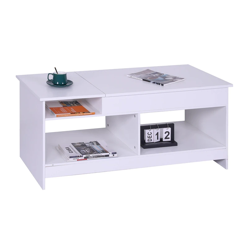 Relaxdays lift-top coffee table, HWD: 50x110x50 cm, living room table with storage, extra surface, white