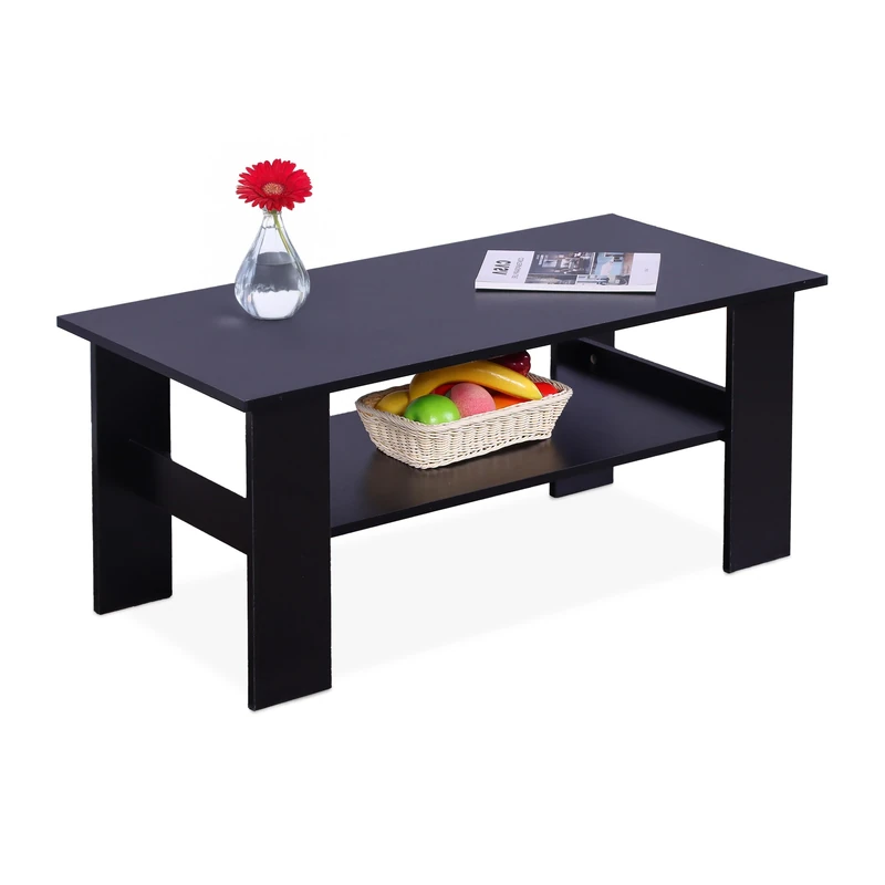 Relaxdays coffee table, HWD: 53.5x100x50 cm, living room table with lower shelf, modern coffee table, black