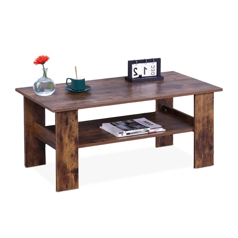 Relaxdays coffee table, HWD: 53.5x100x50 cm, living room table with lower shelf, modern coffee table, brown wood