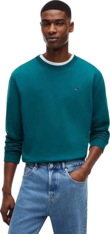 Tommy Jeans Men’s Round Neck Regular Fit Flag Fleece Sweatshirt, Blue (Polar Teal), XXXL