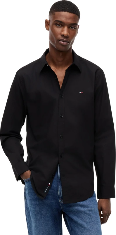 Tommy Jeans Men's Shirt Poplin in Cotton, Black (Black), M