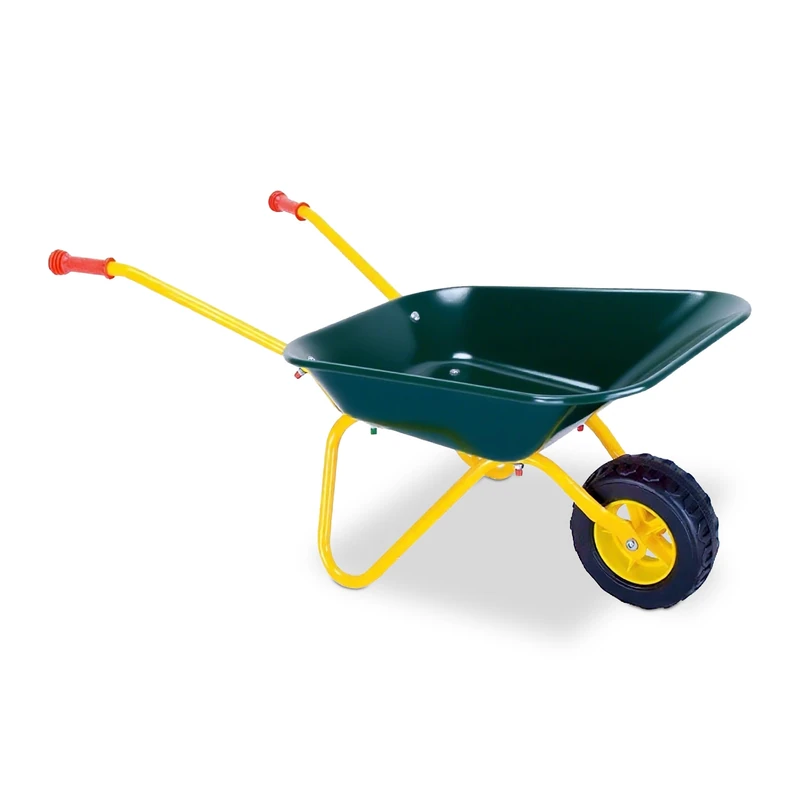 Relaxdays Children's Metal Wheelbarrow with Ergonomic Handles, 74x36x43 cm, Green Garden Toy