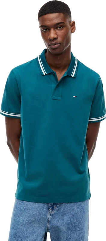 Tommy Jeans Men’s Polo Shirt Tipped Regular Fit, Blue (Polar Teal), L