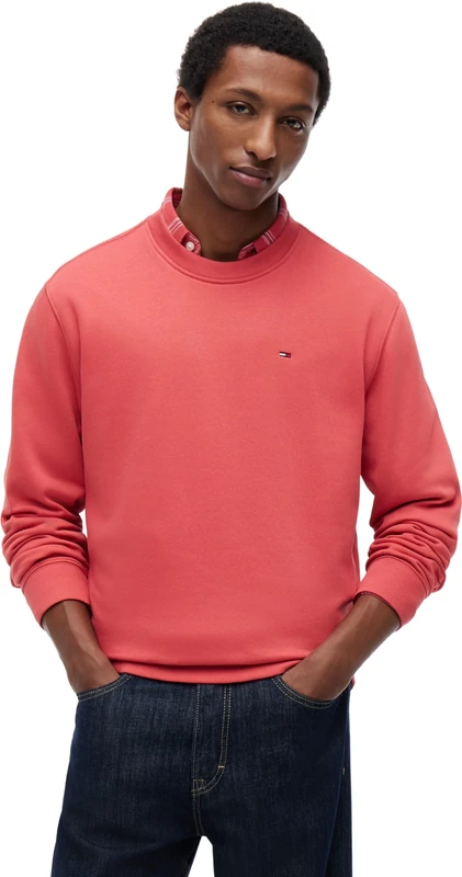 Tommy Jeans Men’s Round Neck Regular Fit Flag Fleece Sweatshirt, Red (Anthem Red), XXXL