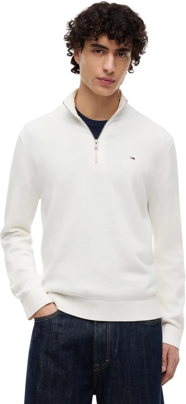 Tommy Jeans Men’s Light Stand Collar Zipped Sweatshirt, White (Off White), XXXL