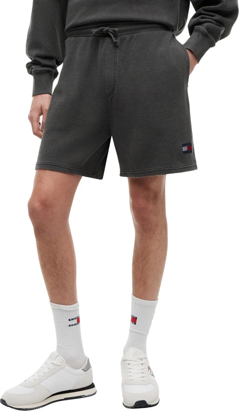 Tommy Jeans Men's Lounge Shorts Washed Waffle Beach with Drawstring, Black (Black), S