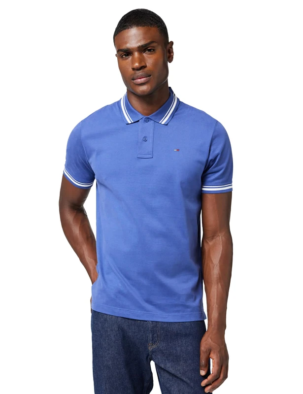 Tommy Jeans Men’s Polo Shirt Tipped Regular Fit, Purple (Blue Storm), M