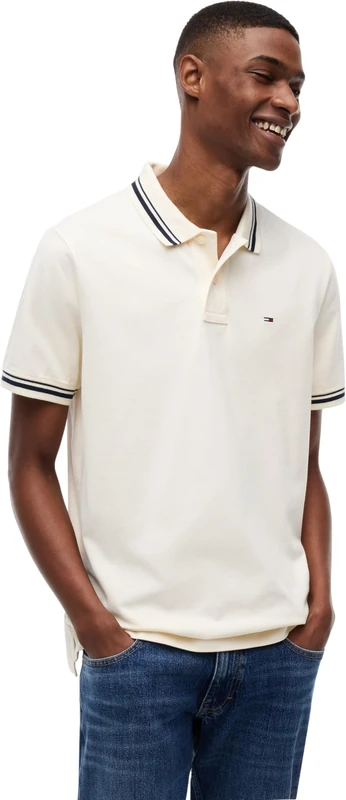 Tommy Jeans Men’s Polo Shirt Tipped Regular Fit, Off-White (Cream), 4XL