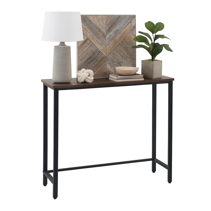 Relaxdays console table, HxWxD: 75x75x24 cm, industrial style table, hallway & living room, metal & MDF, brown/black