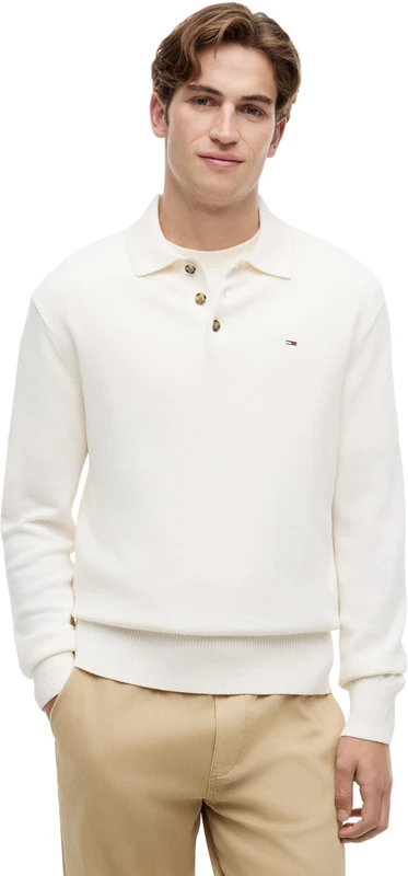 Tommy Jeans Men's TJM Slim Essential Polo SWTR Ext DM0DM20304 Pullover Sweater, White (Ancient White), XXL - Image 1