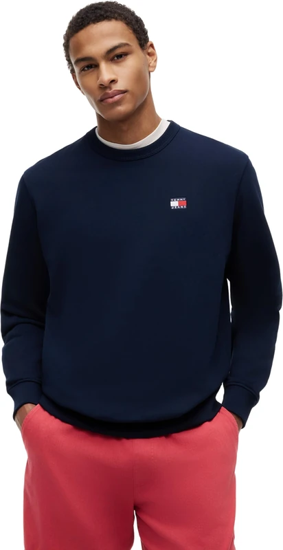 Tommy Jeans Men's Sweatshirt Badge with Round Neck, Blue (Dark Night Navy), XL