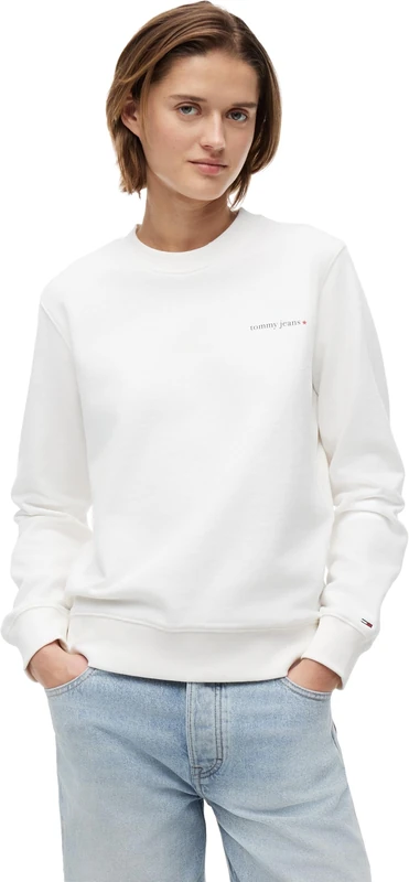 Tommy Jeans Women's Tjw Reg Ess Logo 1 Crew Ext DW0DW22829 Pullover Sweatshirt, WHITE (Ecru), S