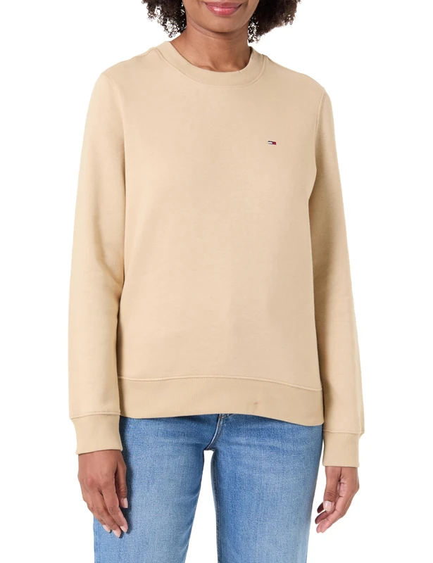 Tommy Jeans Women's Tjw Reg S Flag Crew Dw0Dw19959 Pullover Sweatshirt, BEIGE (Gentle Gold), XL