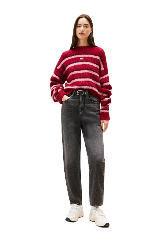 Tommy Jeans Women's Mom Jean Uh TPR Bi0187 Co DW0DW21812 Tapered, Denim (Denim Black), 25W x 32L