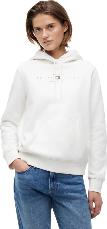 Tommy Jeans Women's Tjw Reg Us Linear Hoodie DW0DW23485 Pullover, White (Ecru), L