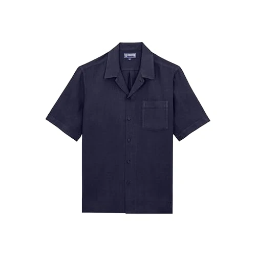 Vilebrequin Bowling Linen Shirt - Men's Solid Navy, XXXL