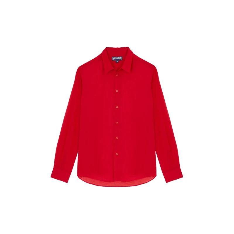 Vilebrequin, Cotton Voile Lightweight Shirt Solid, 4XL, Lipstick