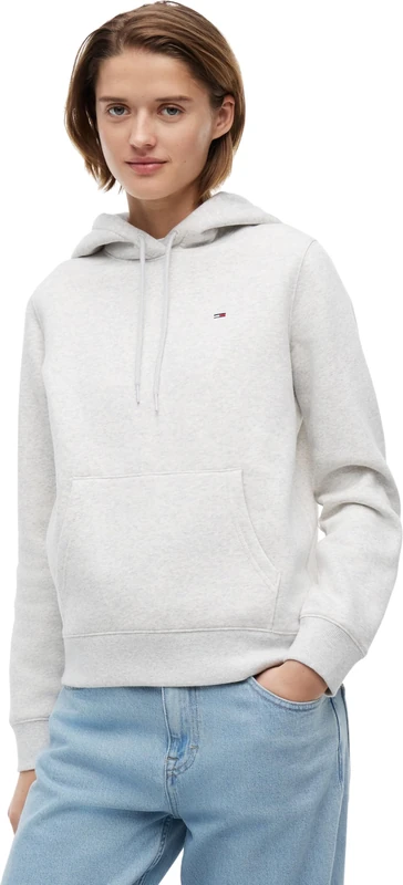 Tommy Jeans Women’s Regular Fit Flag Hoodie, Grey (Ice Grey Heather), M