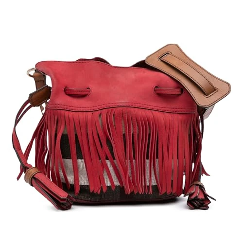 Pre-Loved Small Mega Check Canvas and Suede Fringe Belgrove Bucket Bag