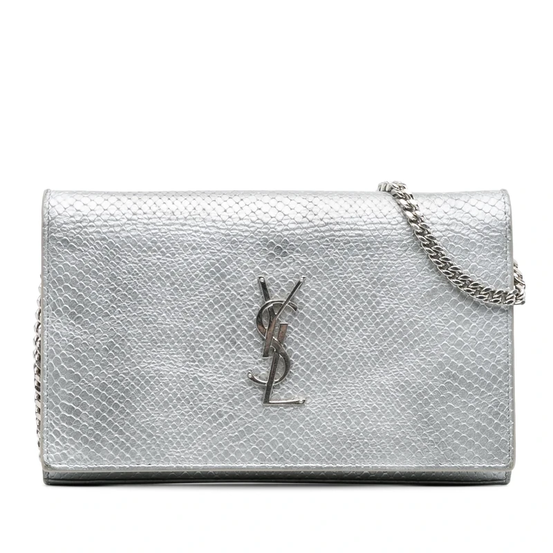Yves Saint Laurent Pre-Loved Metallic Python Embossed Leather Monogram Kate Wallet On Chain Handbag Crossbody Bag