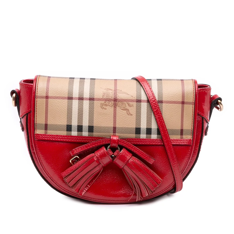BURBERRY Pre-Loved Patent Leather and Haymarket Check Coated Canvas Maydown Crossbody