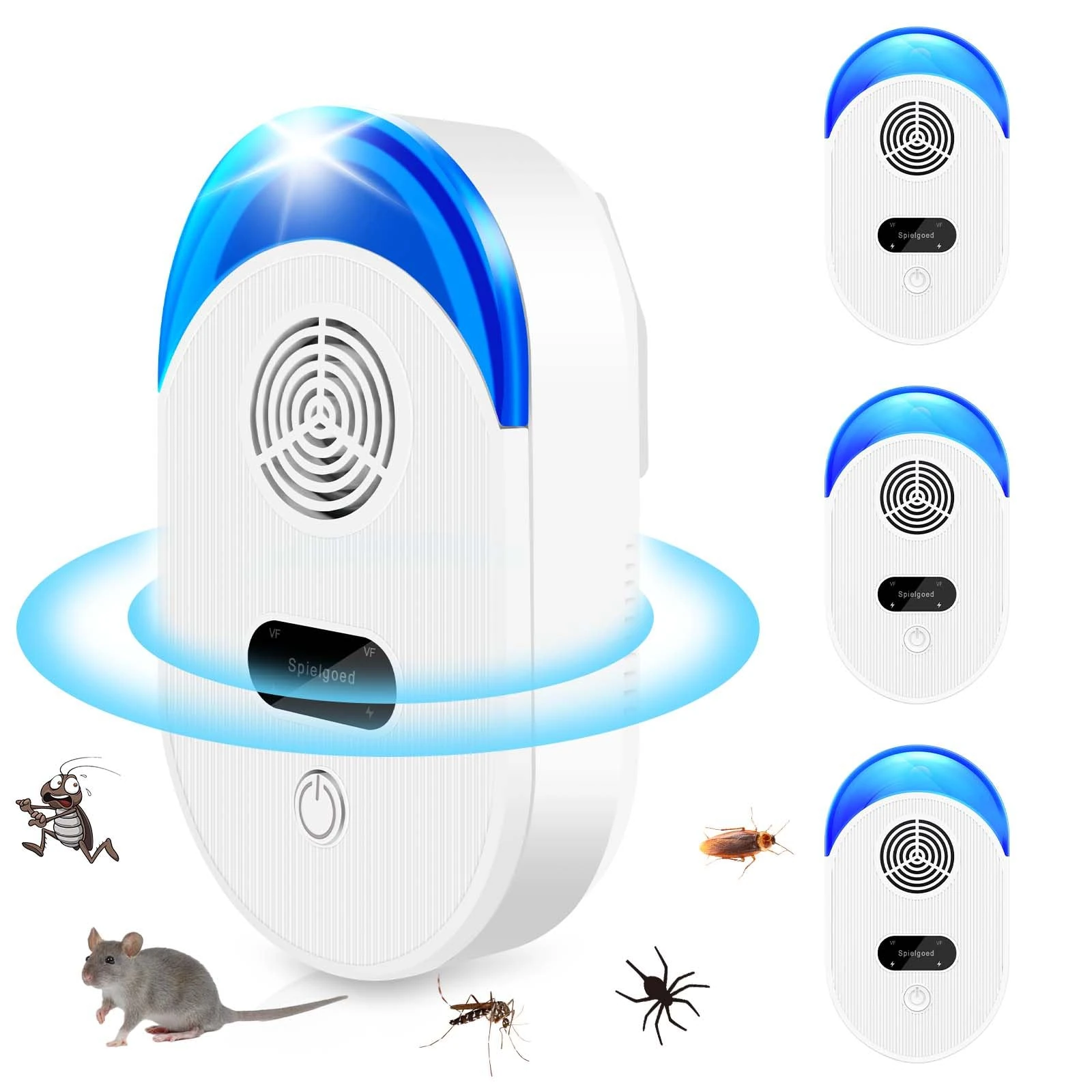 DOBWGXZ Ultrasonic Pest Repeller, Mouse Repellent, 4 Pack Insect Repellent Plug In, Pest Control for Mice, Rat, Mosquito, Spider, Cockroach, Ant, Fly Etc, Safe for Pets and Humans (1, Blue)