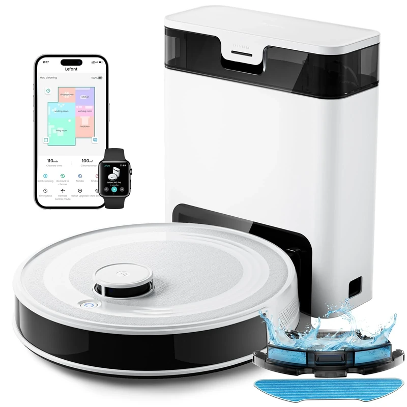 Lefant M2 Pro Robot Vacuum Cleaner with Mop, 2.4G/5G Wi-Fi, Self-Emptying, 6000Pa Suction, Small Base Station, 90-Day Hands-Free Cleaning, dToF Laser Navigation, Ideal for Hard Floors and Carpets