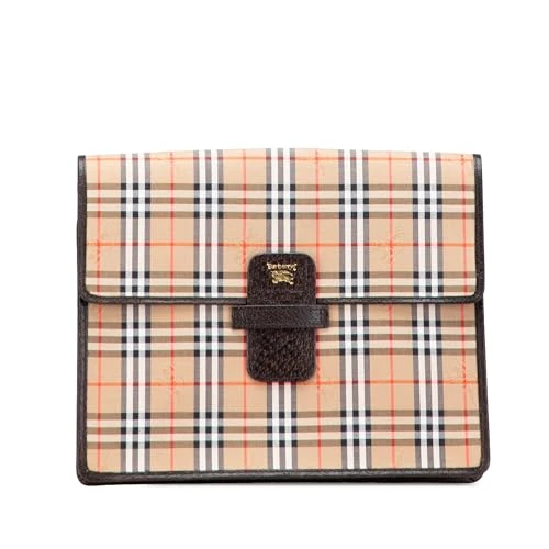 BURBERRY Pre-Loved Haymarket Check Canvas Clutch Bag