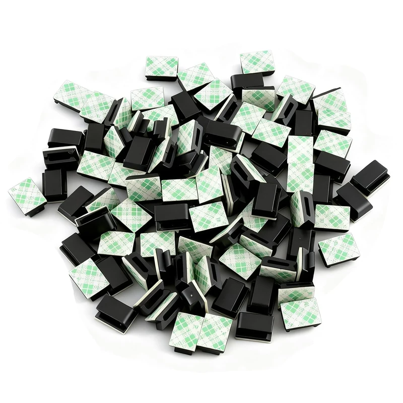 50 Pcs Self-Adhesive Wire Clamp, Cable Clips, Black Adhesive Cable Holder Clips, Self-Adhesive Cable Clips Electrical Wire Clips Cable Management Clips for Car, Office and Home (Black)