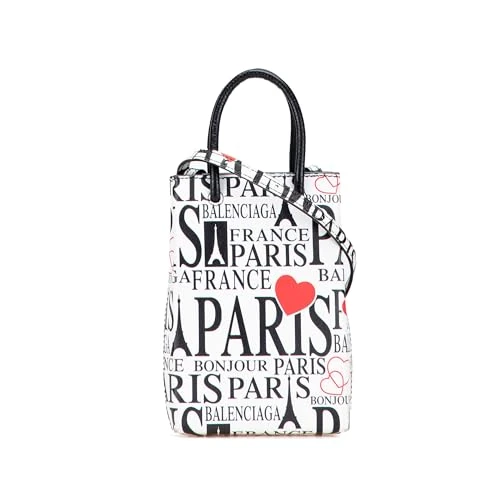 Balenciaga Pre-Loved Mini Calfskin Bonjour Paris Shopping Phone Holder Handbag
