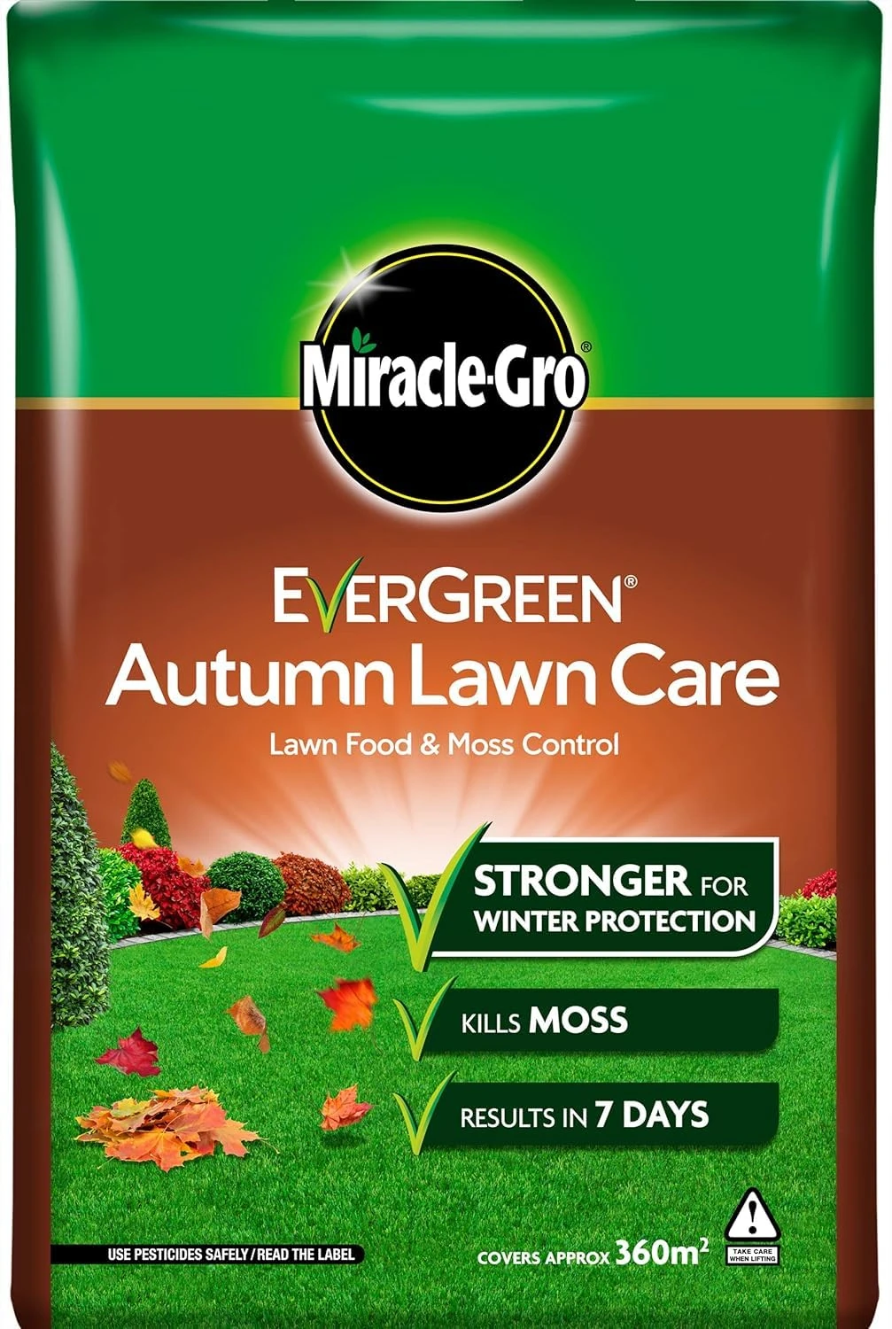 Miracle Gro Premium Autumn Lawn Feed & Moss Killer for Greener, Healthier Grass – Strengthens Roots, Prevents Moss Regrowth, Protects Lawn Through Winter – Professional Lawn Care (360m2 - Bag)