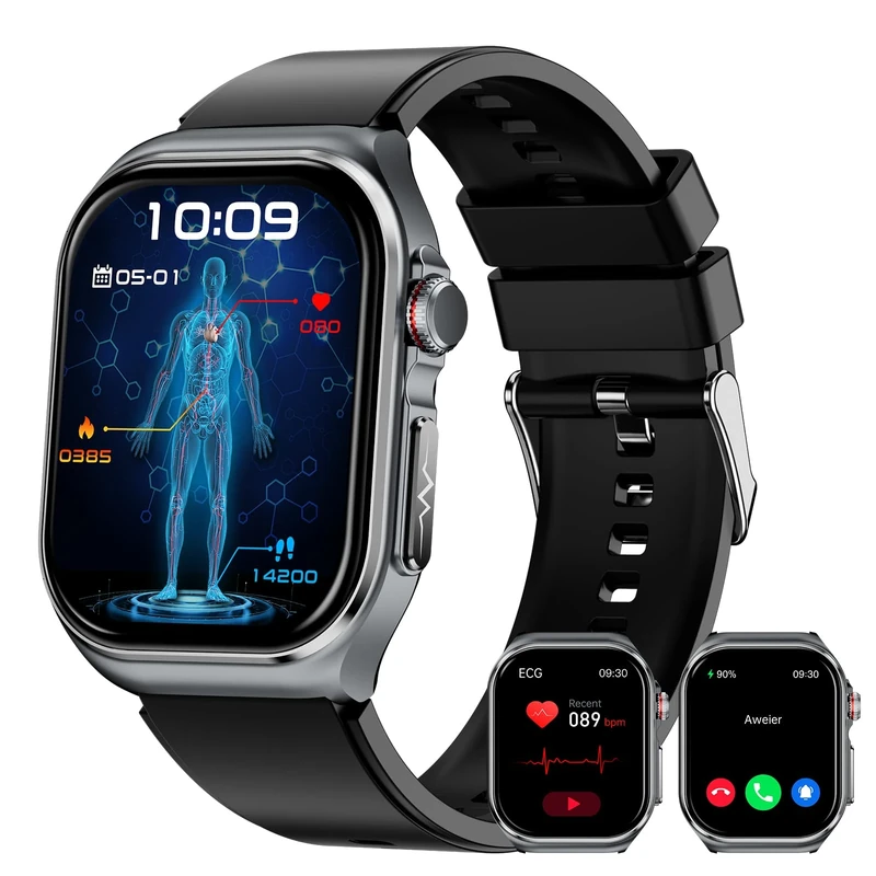 HIDAMEL Smart Watch ECG/HRV/BMI,70 Days Battery,2.04" Amoled Bluetooth Calls Health Watch with Blood Pressure/SpO2/Heart Rate/Body Temperature/Sleep Monitoring Fitness Watch (Carbon Black)