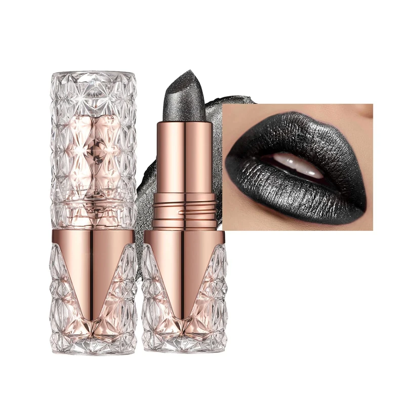 Black Lipstick, Pearl Shimmer Lipstick, Moisturising Lightweight Diamond Shimmer Lipcolor Waterproof Long Lasting Black Pearlescent Lip Tinted for Women